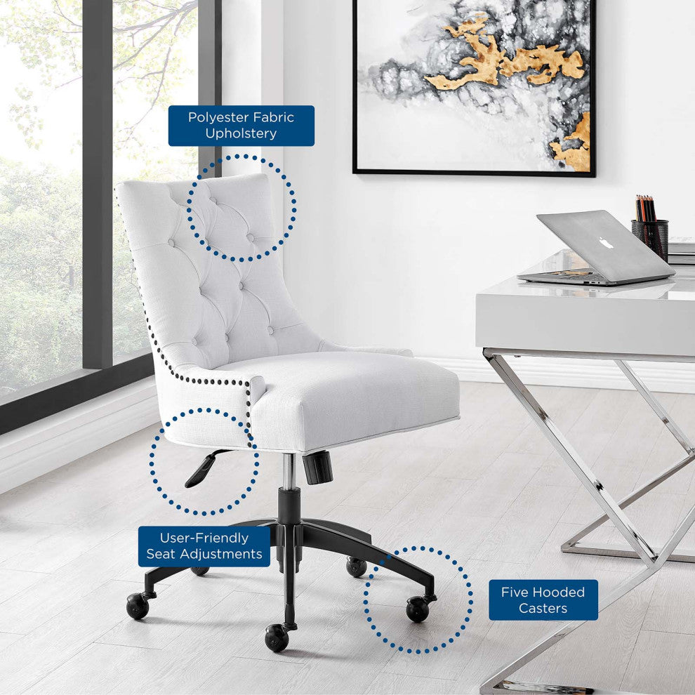 Computer Work Desk Tufted Chair, Fabric, Black White, Home Business Office