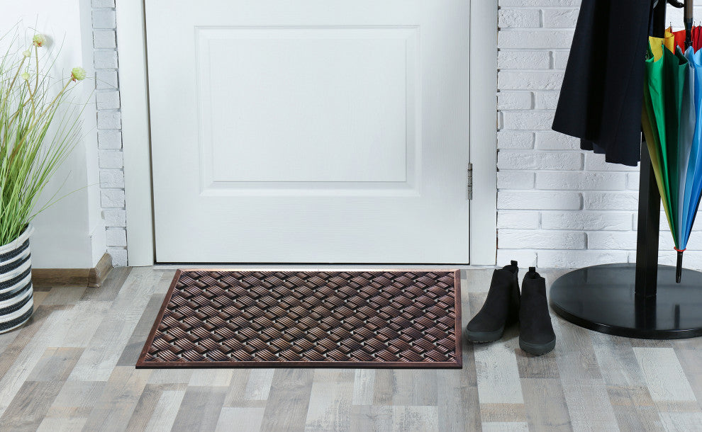 Outdoor Mat, Natural Rubber, 18"x30" Heavy Duty Doormat, Copper Checkered