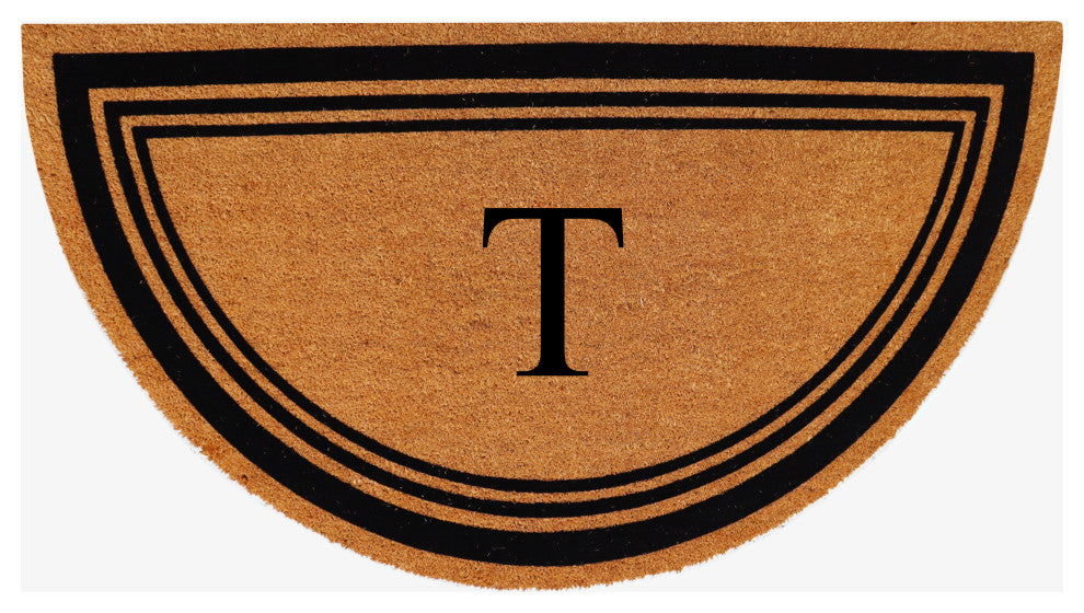 A1HC Natural Coir Flock Monogrammed Door Mat for Front Door, 30x60, T