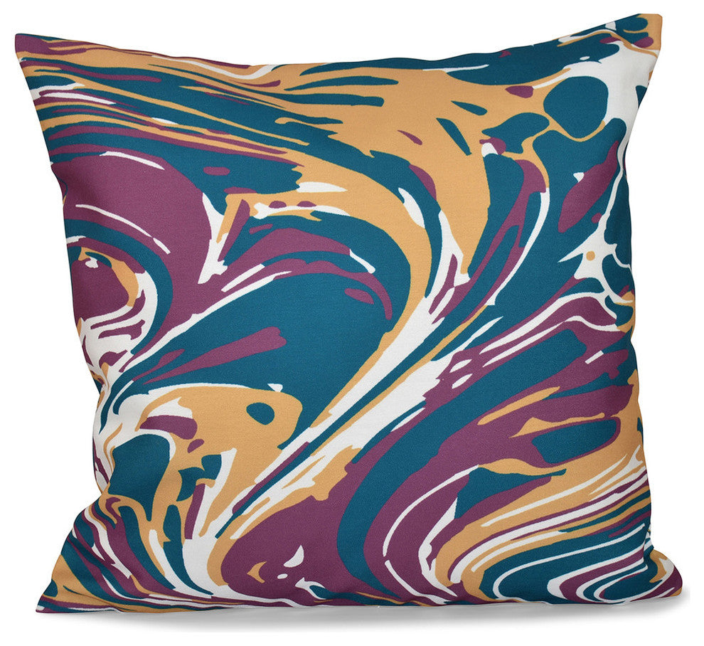 Marble Blend, Geometric Print Pillow, Purple, 16"x16"
