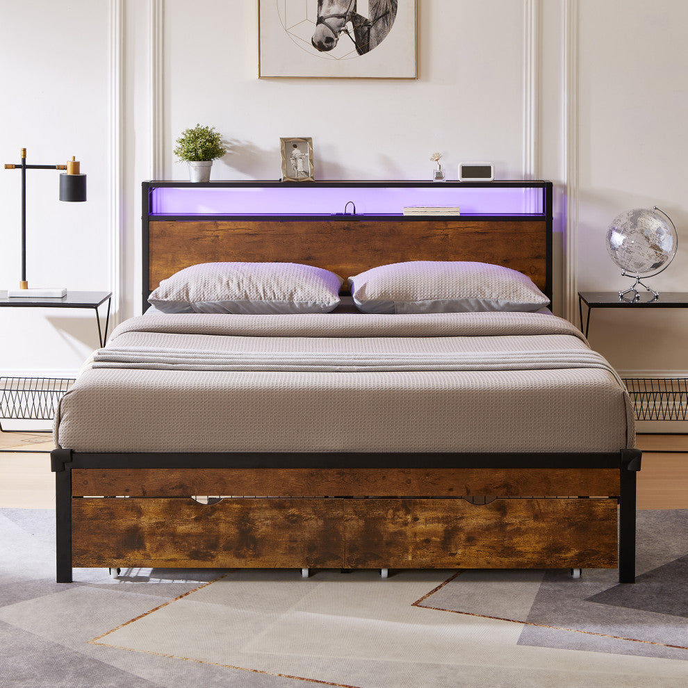 Gewnee Queen Size Metal Platform Bed Frame