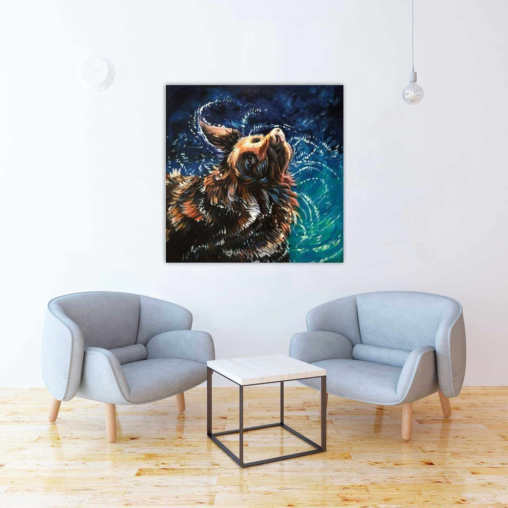 Wet Golden Retreiver Shaking To Dry Print On Wrapped Canvas, 36"x36"