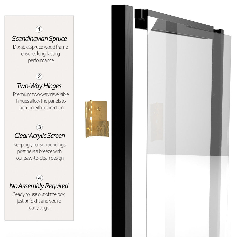6' Tall Clear Screen Black, 3 Panel