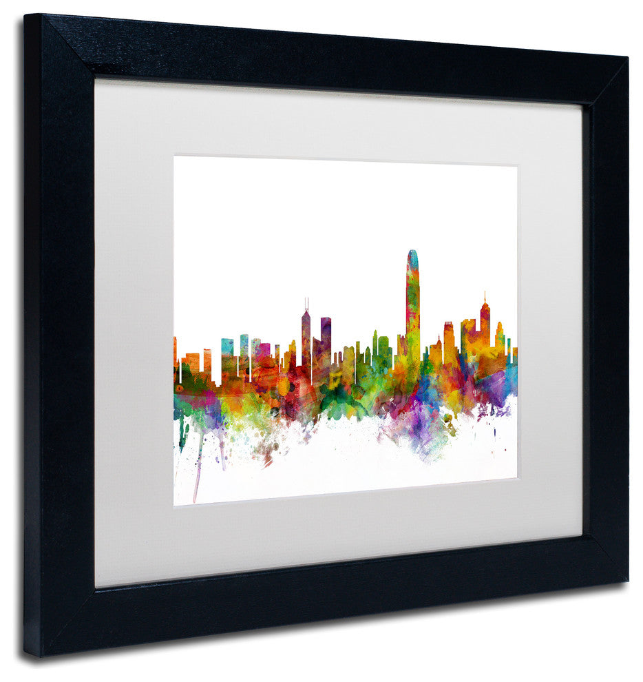 Michael Tompsett ''Hong Kong Skyline White'' Matted Framed Art, 11x14