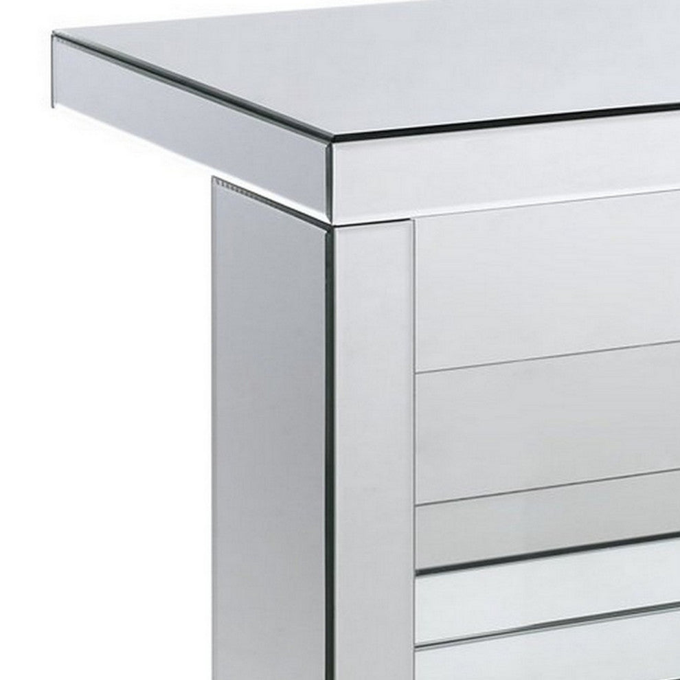 Benzara BM250272 Accent Table With Mirrored Panels and C Shape, Silver