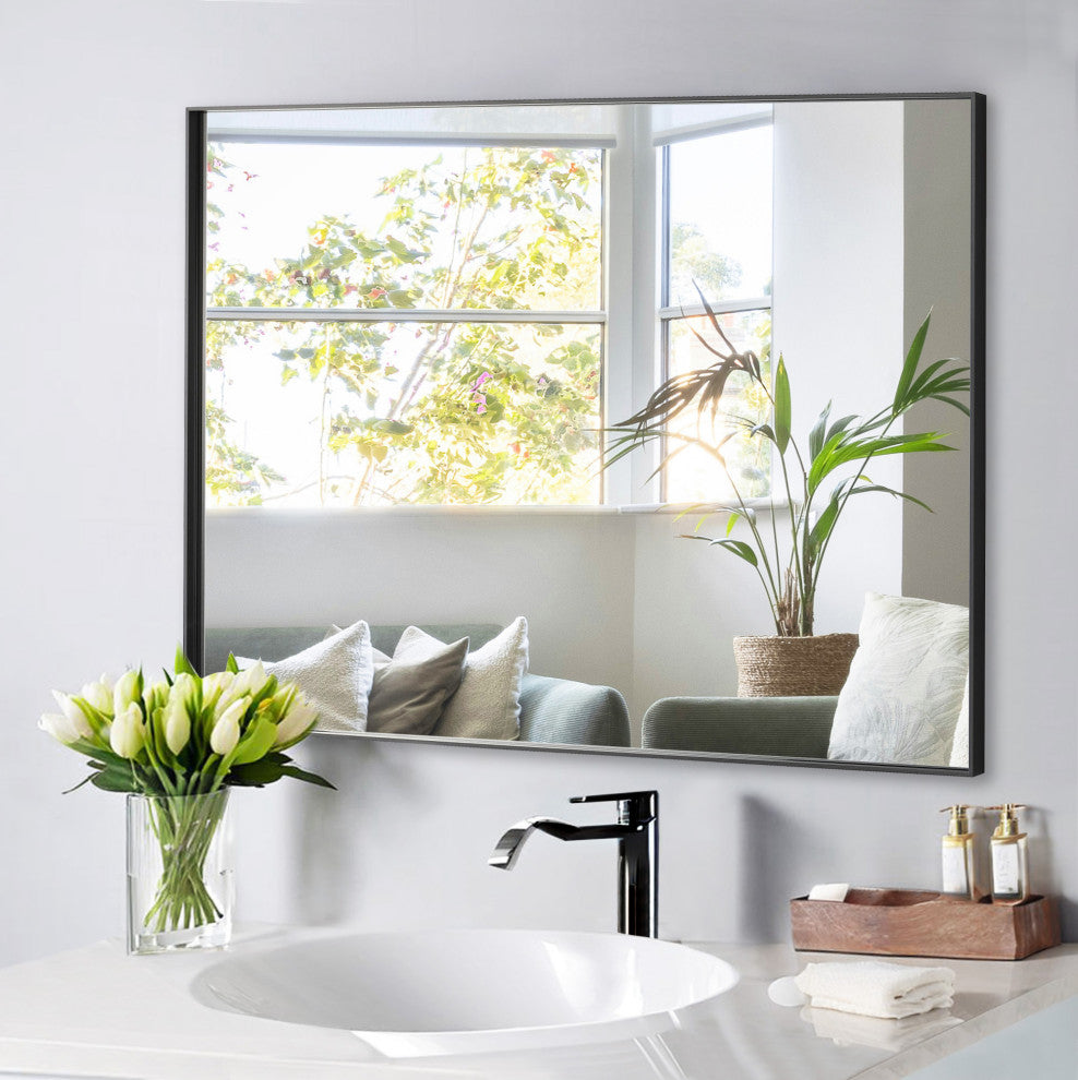 Rectangle Framed Bathroom Vanity Mirror Accent Wall Mirror, Black, 24"x32"