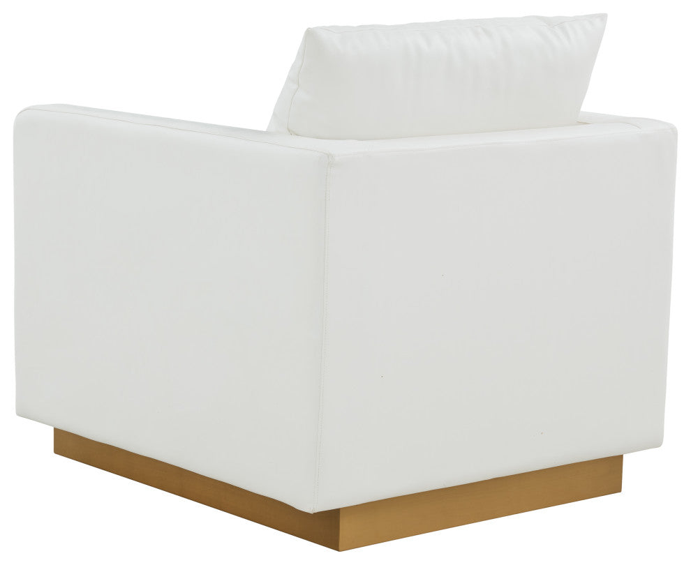 LeisureMod Nervo Modern Leather Accent Arm Chair With Gold Base, White