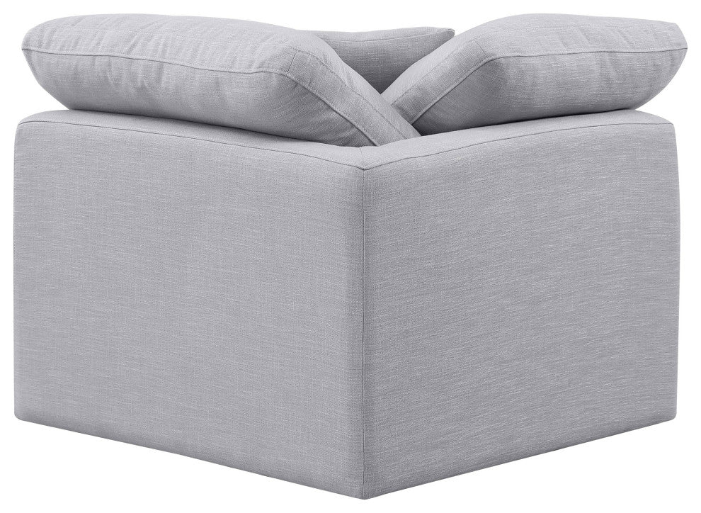 Indulge Upholstered Modular Chair, Grey, Down Stuffed Linen Textured Fabric, Corner Chair