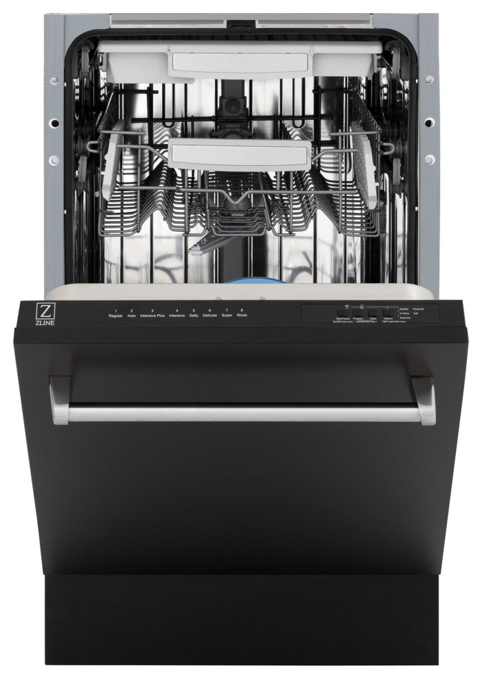 ZLINE 18" Tall Tub Dishwasher, Black Matte With Stainless Steel Tub DWV-BLM-18