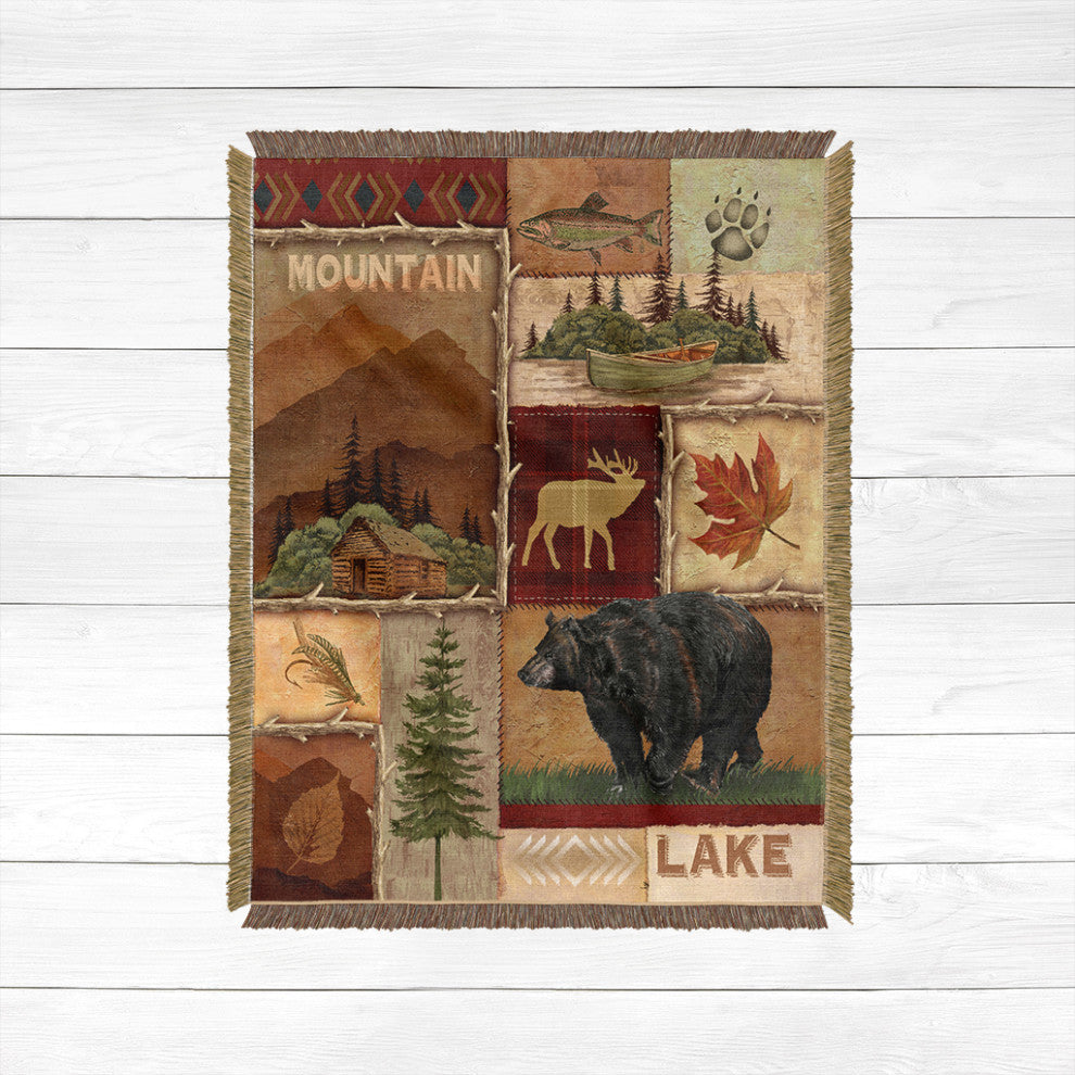 Laural Home Lodge Collage 60" X 80" Woven Throw Blanket