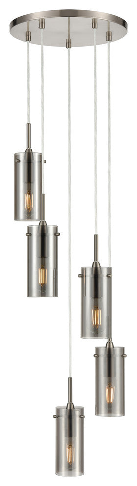 Effimero 5-Light Cluster Pendant With Polished Smoke Glass, Brushed Nickel