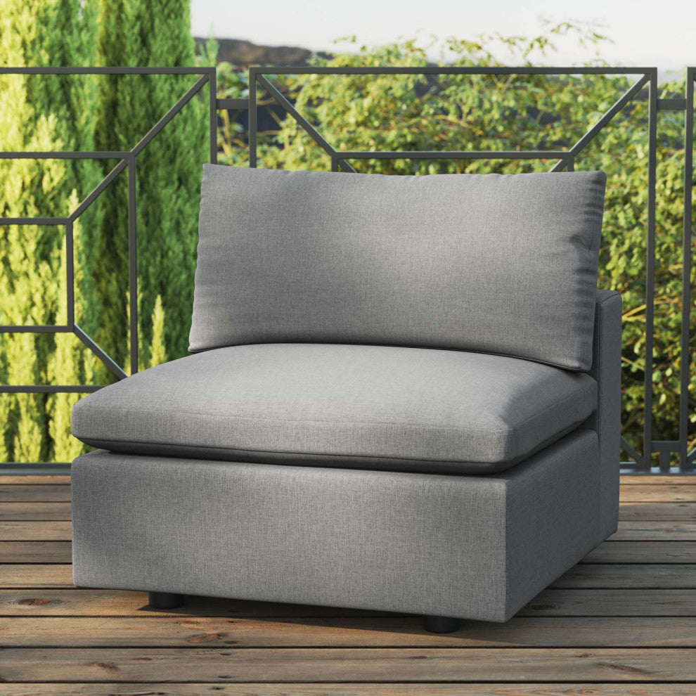 Modular Lounge Sofa Middle Chair, Charcoal Gray, Modern, Outdoor Patio