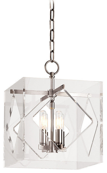 Travis, 12" Pendant, Polished Nickel Finish, Clear Acrylic