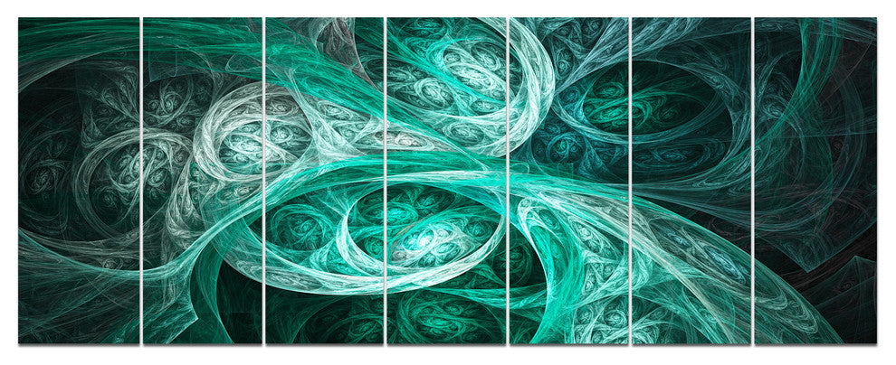 Mystic Turquoise Fractal, Abstract Wall Art Canvas, 83"x32", 7 Panels