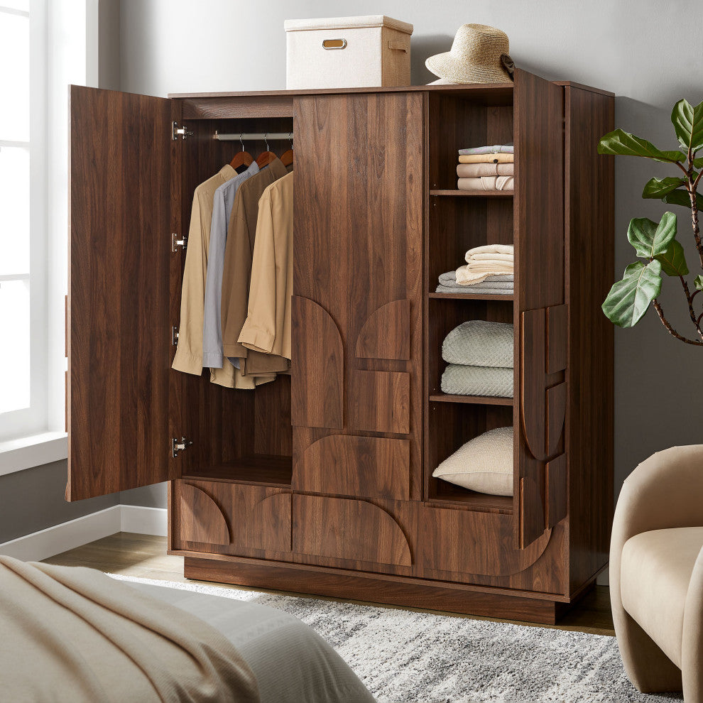Bulwark 3-Door Wardrobe Closet, Walnut