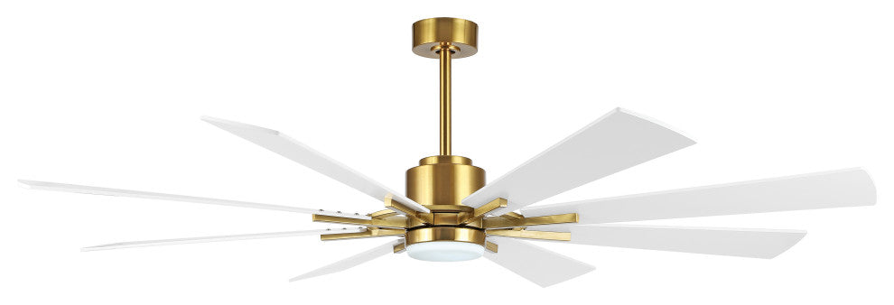60" Reversible 8-Blade LED Ceiling Fan With Remote and Light, Gold/White
