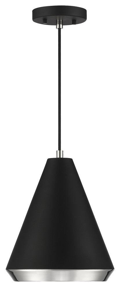 1-Light Pendant, Matte Black With Natural Brass, Matte Black With Polished Nic