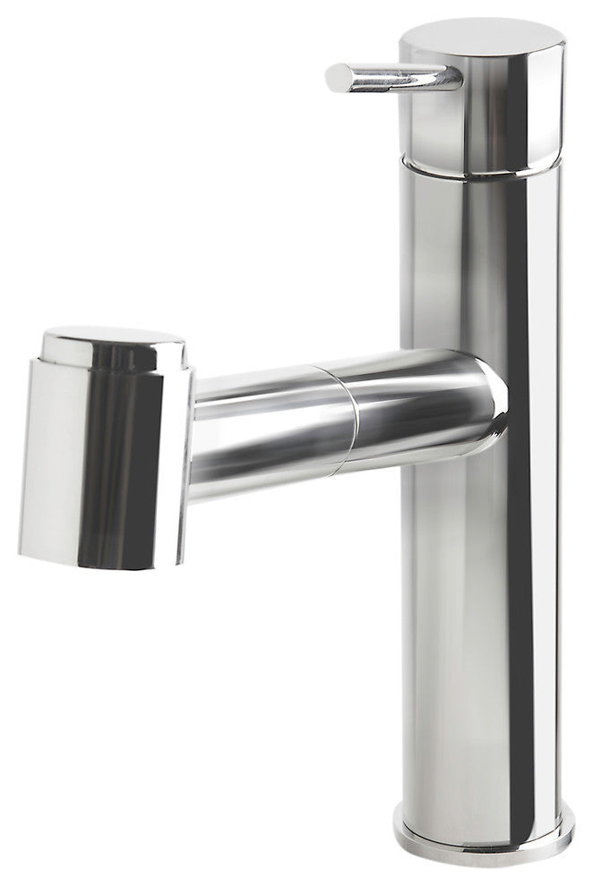 Polished Stainless Steel Kitchen Faucet, With Pull-Out Spray
