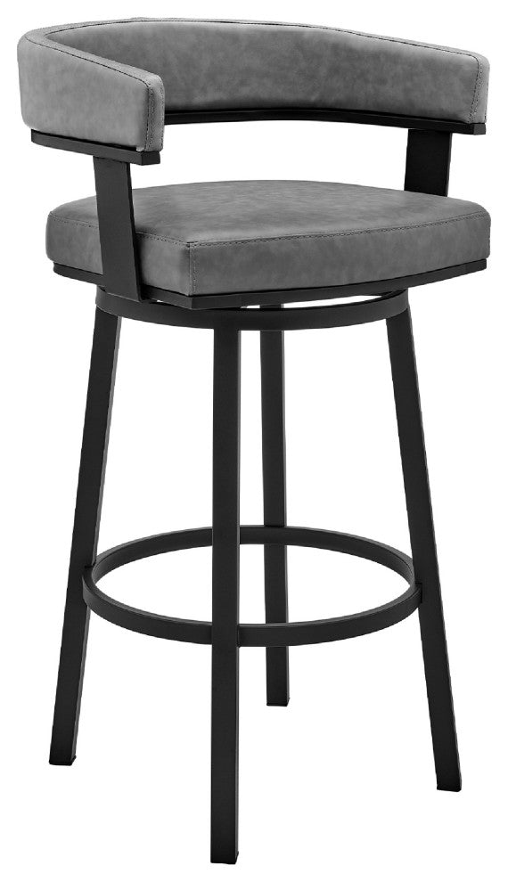 Benzara BM271148 Counter Barstool With Curved Open Back & Metal Legs, Black/Gray