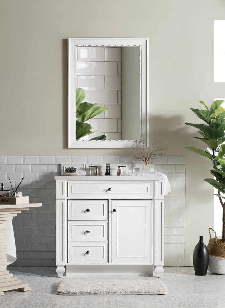 Bristol 36" Single Vanity Bright White, Arctic Fall Solid Surface