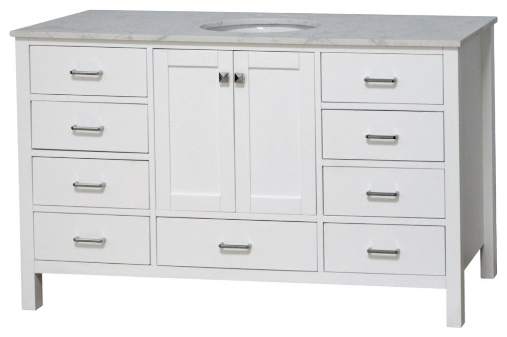 Horizon 60" Single Bathroom Vanity Top, White, Engineered Carrara