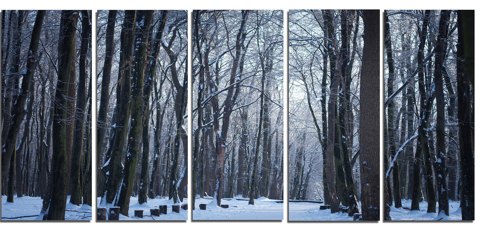 Thick Woods in Winter Forest, Modern Forest Canvas Art, 60"x28", 5 Panels
