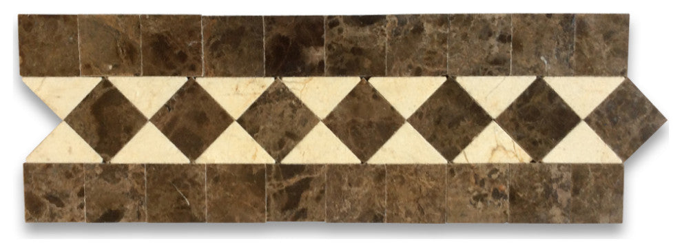 Crema Marfil Marble Classic Diamond Mosaic Border Listello Tile Polish, 1 sheet