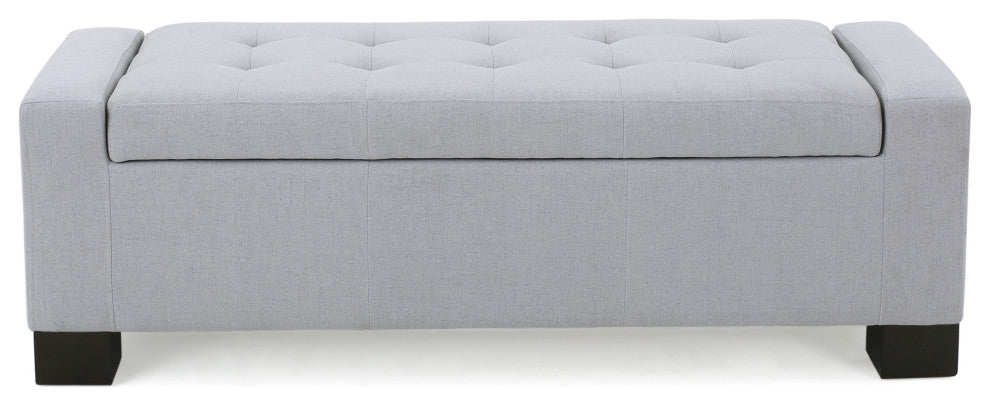 GDF Studio Guernsey Contemporary Tufted Fabric Storage Ottoman Bench, Light Gray