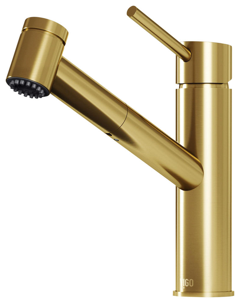 VIGO Branson 9" H Single Handle Pull-Out Sprayer Kitchen Faucet, Matte Brushed Gold, Without Extras