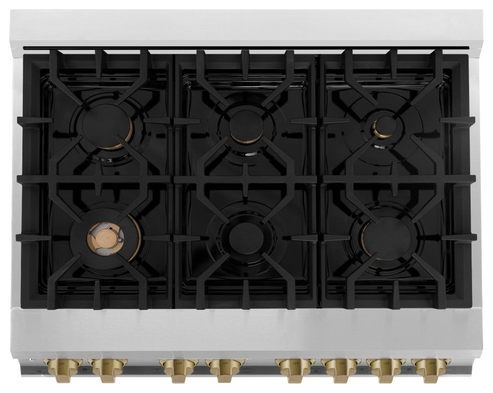 ZLINE 36" Dual Fuel Range, Stainless Steel With Champagne Bronze RAZ-36-CB