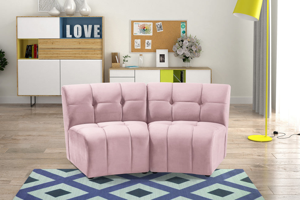 Limitless Velvet Upholstered 2-Piece Modular Sectional, Pink