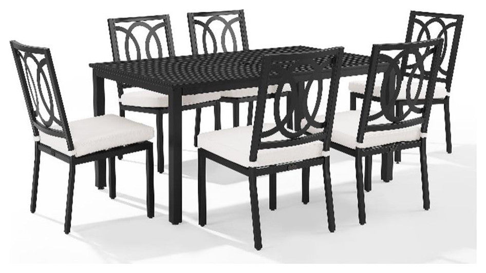 Crosley Furniture Chambers 7-Piece Steel Metal Outdoor Dining Set in Cream/Black