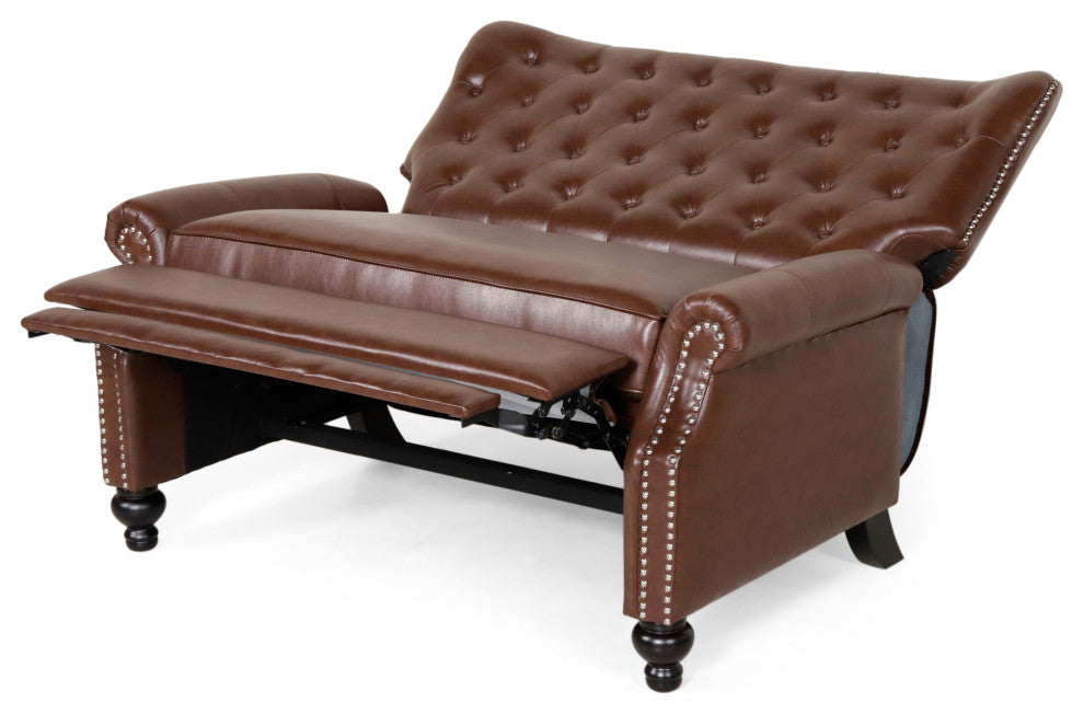 Belknap Faux Leather Tufted Oversized Recliner, Nailhead Trim, Dark Brown + Espr