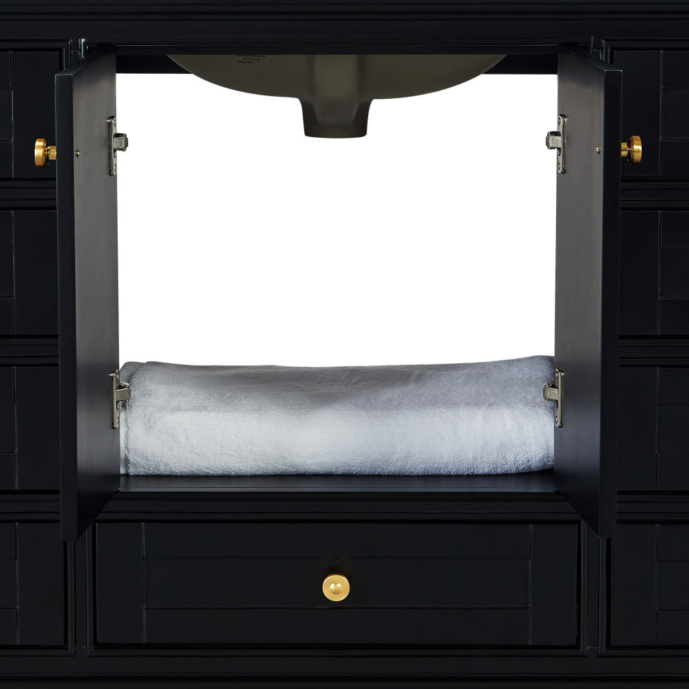 Audrey Vanity Set, Black Onyx, 84", Gold Hardware, White Quartz Top