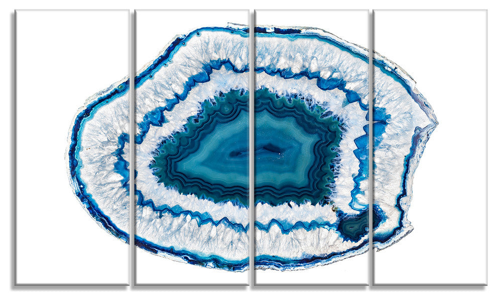 Blue Agate Crystal, Abstract Canvas Wall Art Print, 48"x28", 4 Panels
