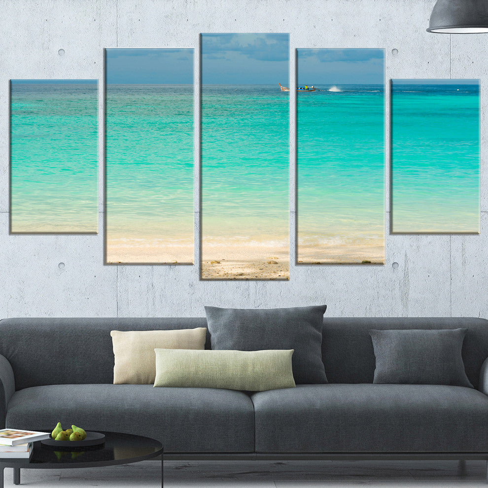 "Tropical Andaman Sea With Blue Sky" Modern Seascape Wall Art, 5 Panels, 60"x32"