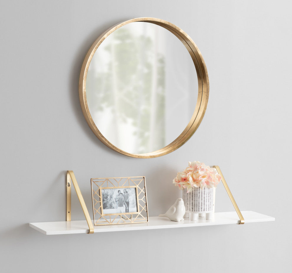 Soloman Wooden Shelf with Metal Brackets, White,gold