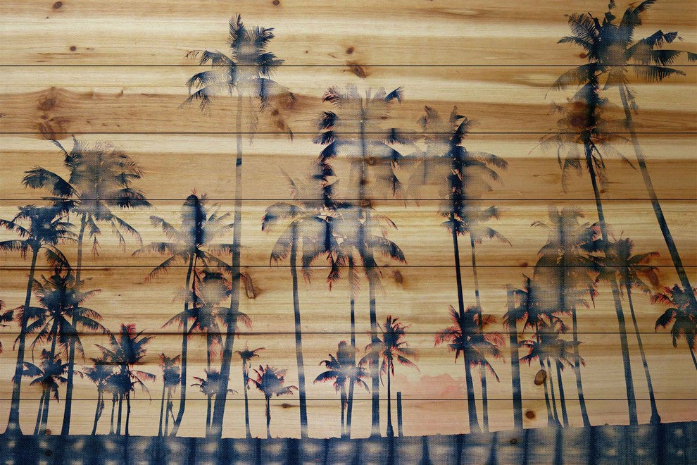 "Watercolor Palms" Print on Natural Pine Wood, 45"x30"