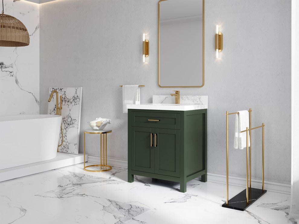 Cambridge 30 Single Sink Bath Vanity in Pewter Green 2" Calacatta Laza