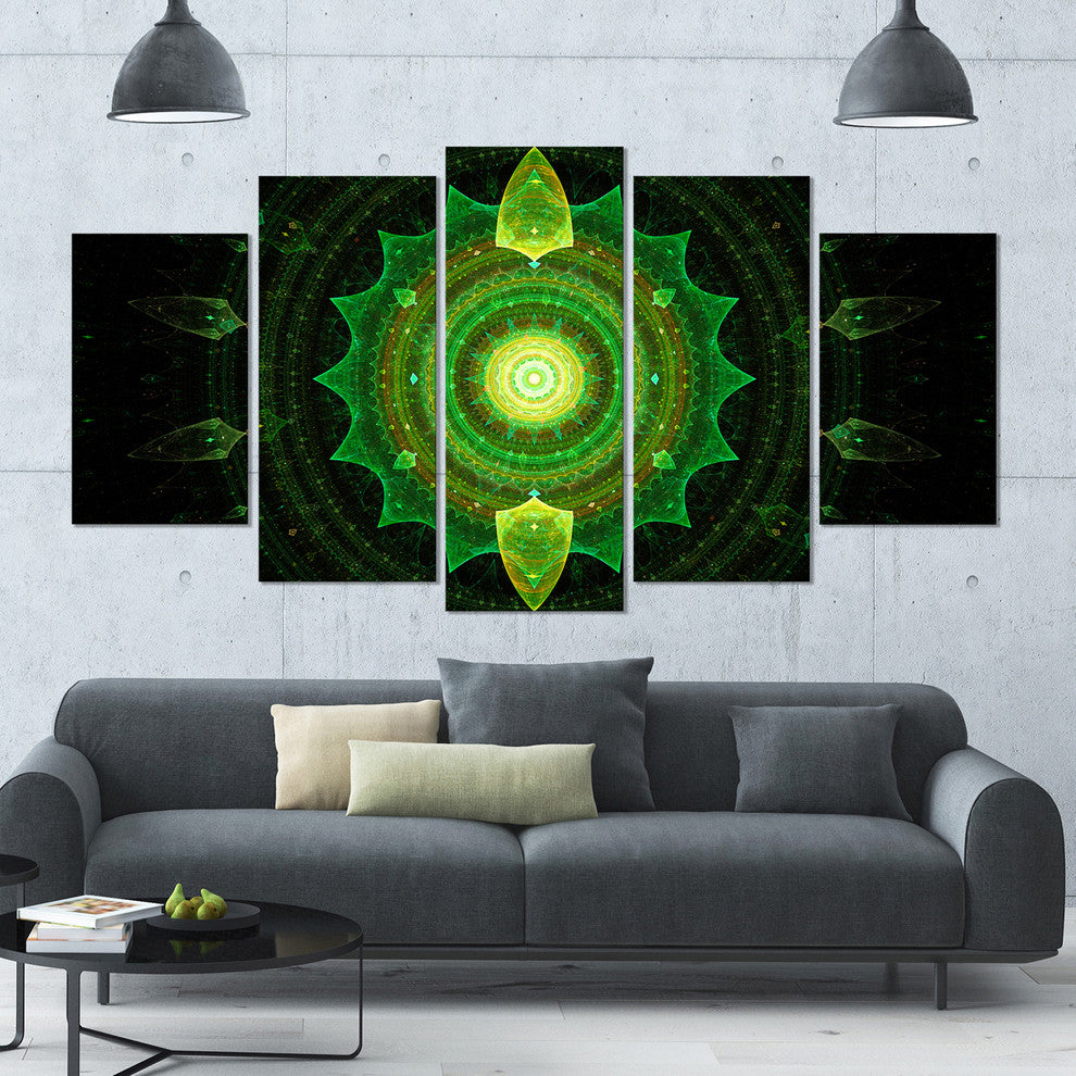 Cabalistic Green Fractal Sphere, Abstract Canvas Art Print, 60"x32", 5 Panels