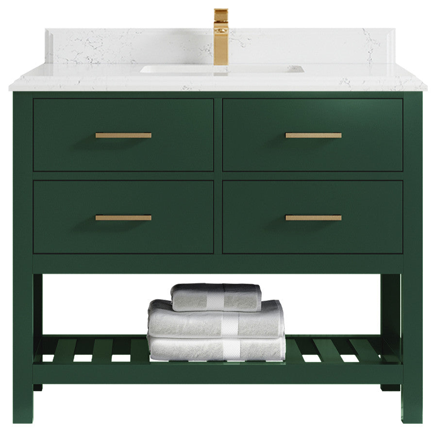 Parker 42 Single Sink Bath Vanity in Lafayette Green  2" Piatra Gray
