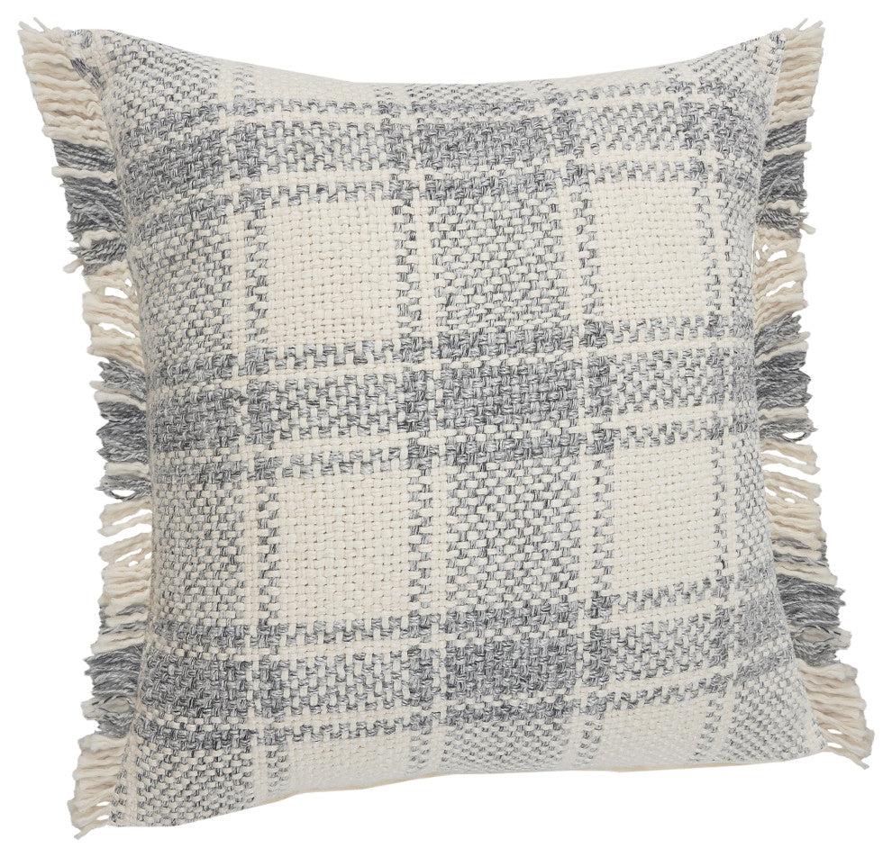 Charles Casual Plaid Cabin Throw Pillow With Fringe