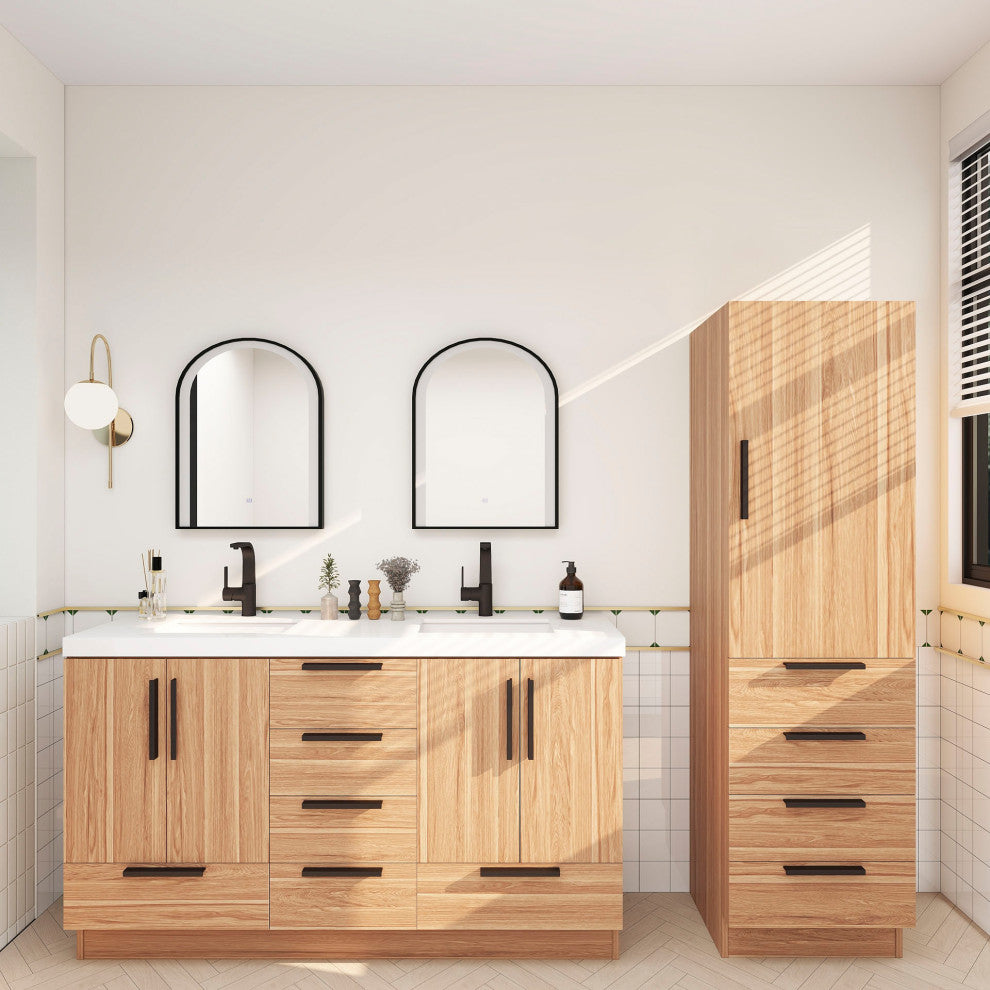 Carla 60" Freestanding Bathroom Vanity With Double Sink, White Oak