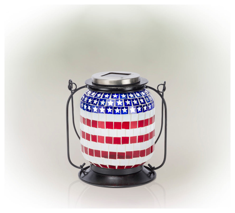 Solar Patriotic Hanging Lantern with Cool White LED Lights
