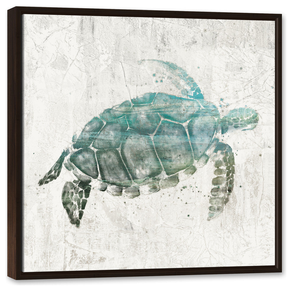 Turquoise Sea Turtle Walnut Floating Framed Canvas, 30"x30"