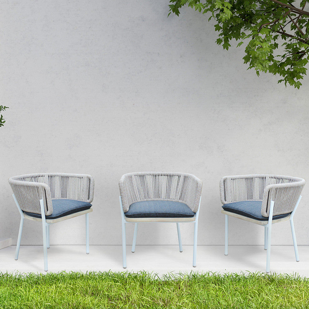 Melina Outdoor Wood, Aluminum and Rope Dining Chair, White Legs, Set of 2