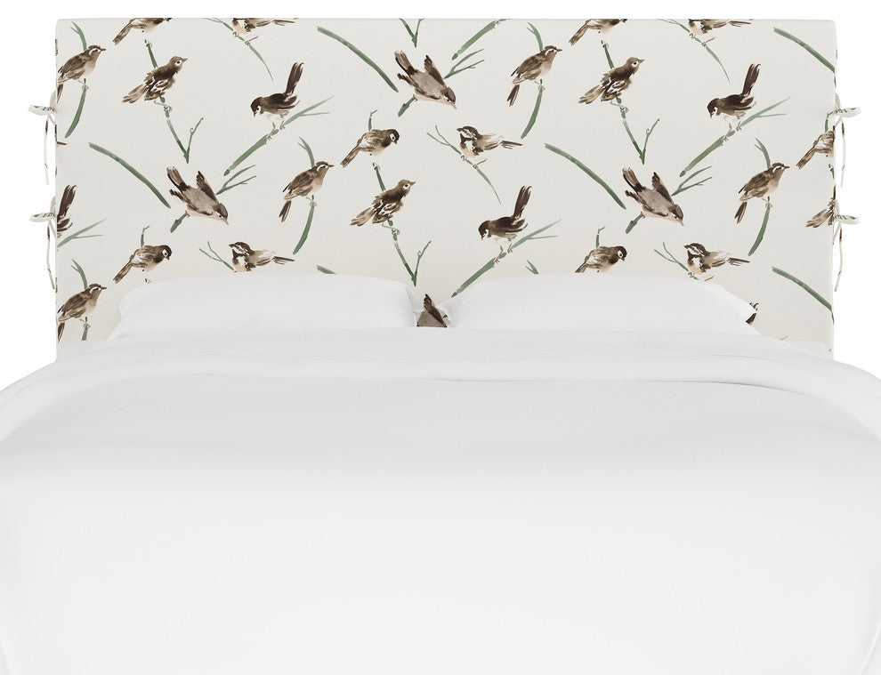 Bern Queen Slipcover Headboard With Ties, Audobon Cream Green