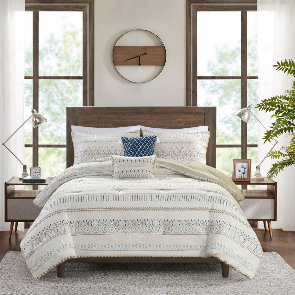 Madison Park Fraser 5 Piece Printed Seersucker Comforter Set With Throw Pillows