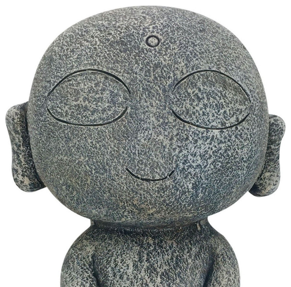13" Gray Happy Monk Indoor Outdoor Statue
