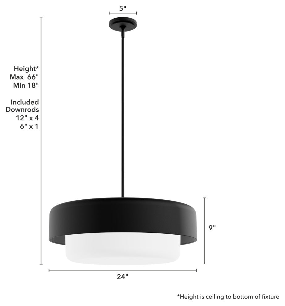 Station Natural Iron, Frosted Cased White Glass 4 Light Pendant Ceiling Light